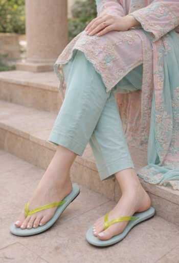 Elegant Mint Green Flip-Flops with Transparent Neon Straps
