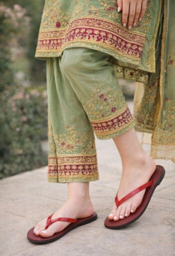 Classic Red Slip-On Sandals with Glossy Transparent Straps