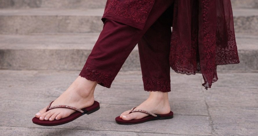 Premium Maroon Flip-Flops with Embellished Designer Straps