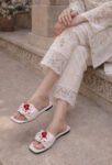 White & Red Floral Women Slippers
