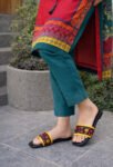 Black & Yellow Embroidered Women’s Slippers