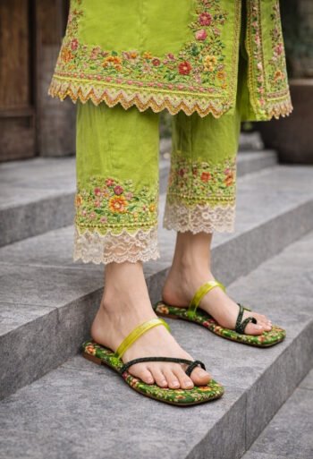 Green Floral Transparent Strap Women Slippers